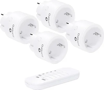 Produktbild von SONERO Funksteckdosen-Set S-RCS104, 1 Sender, 4 Empfänger, weiß