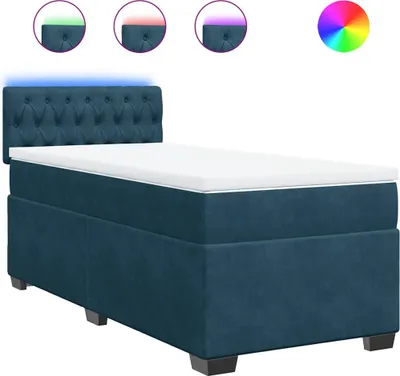 Image de vidaXL Lit boxspring avec matelas bleu 90x200 cm velours