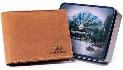 Obrázek produktu pro Peterson Pánská peněženka kožená horizontální RFID světle hnědá 12x9 cm