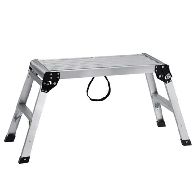 Immagine prodotto di Banco da lavoro pieghevole in alluminio - piattaforma di lavoro 76x30x50,8 cm - portata 150 kg - serrature di sicurezza - scaletta per casa, ufficio, officina e garage - argento