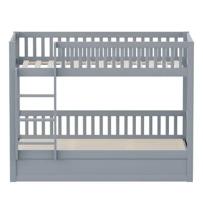 Produktbild von Flieks Hydraulisches Etagenbett 90x200cm, Kinderbett mit Rausfallschutz und Lattenrost, Hochbett Holzbett Einzelbett 2 Kinder, Grau