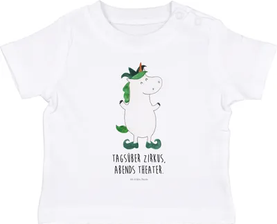 Produktbild von Mr. & Mrs. Panda Babyshirt Einhorn Joker 12. - 18. Monat - Weiß - Geschenk, Kinder Shirt, Hofnarr,  T-Shirt, Unicorn, Einhörner, Top, Organic Baby, Mittelalter