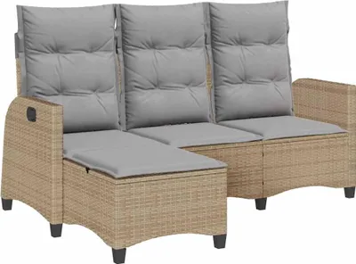 Produktbild von vidaXL Gartensofa mit Liegefunktion Kissen L-Form Beige Poly Rattan