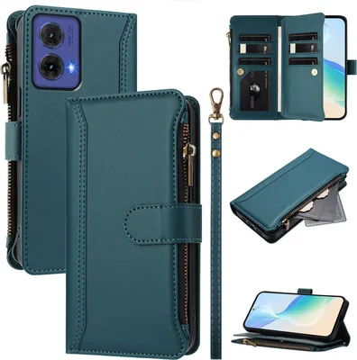 Produktbild von Handyhülle für Motorola Moto G85 Reißverschluss Geldbörse Kunstleder Klapphülle mit Kartensteckplatz, Ständer, Handschlaufe Grün