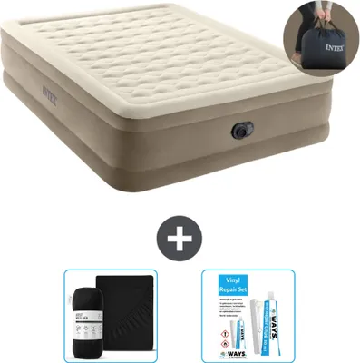 Produktbild von Intex Luftbett - 2 Personen - 152 x 203 x 46 cm - Beige - Inklusive Pumpe - Spannbettuch en Reperaturset