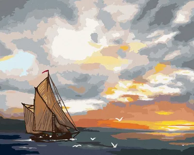 Produktbild von Zuty - Malen nach Zahlen - SEGELSCHIFF AUF SEE UND SONNENUNTERGANG (D. RUSTY RUST), 40x50 cm, mit Keilrahmen (bereits gespannt)