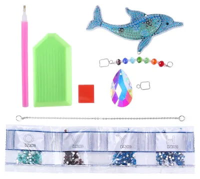 Produktbild von DIY-Anhänger zum Selbermachen: Kristall-Delfin-Windspiel – 5D-Diamantmalerei-Anhänger – Dekoration – Geschenk