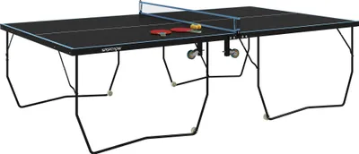 Produktbild von SPORTNOW Tischtennisplatte, Klappbar Tischtennistsich mit Netz, Rollen, 2 Tischtennisschlägern und 3 Bällen, Stahl, Schwarz, 274 x 152,5 x 76 cm