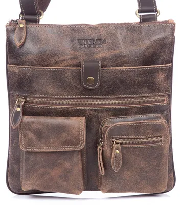 Produktbild von Uni-Umhängetasche aus Leder im Vintage-Stil, Dunkelbraun