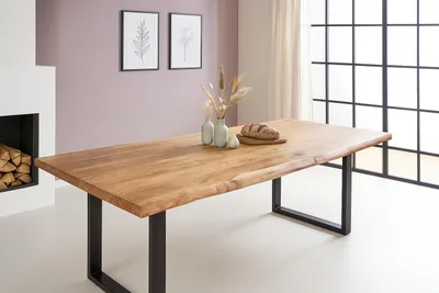 Produktbild von Esstisch Baumkante 200 x 110 cm Akazie Natur U-Gestell schwarz VALIN