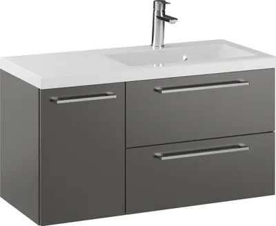 Produktbild von Rosen 90 cm Rechts Badezimmerschrank mit Waschbecken und Chrom Griffen - Zeitloses Design für Elegantes Bad