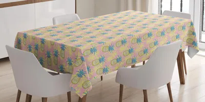 Zdjęcie produktu dla ABAKUHAUS hawajski obrus, pastelowy rytmiczny wzór ananasów na tle sylwetki palmy, 140 x 240 cm, pudrowy róż jasnożółty