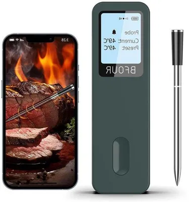 Immagine prodotto di Termometro per carne wireless Bluetooth con app - ampio display e resistente all'acqua - controllo tramite app per barbecue, forno e girarrosto