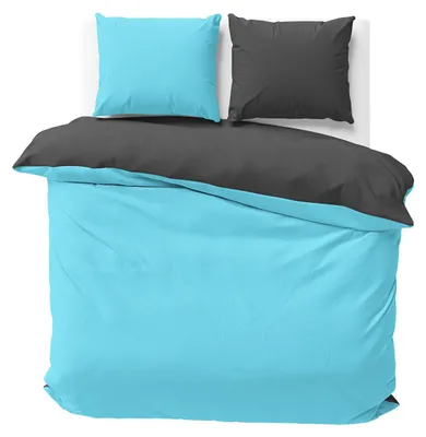 Produktbild von Bettwäsche 200x220 cm Türkis Anthrazit Wendebettwäsche Doubleface Mikrofaser Uni Bettbezug 3 teilig