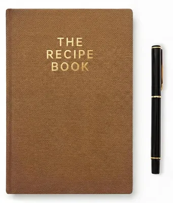 Produktbild von Leeres Rezeptbuch A5 brauner Leinen-Einband mit Stift für eigene Rezepte