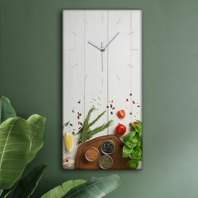 Produktbild von Wohnzimmer Leinwand Uhr Geräuschlos Küche 30x60 Gewürze, Gemüse, Motive, weiße Zeiger