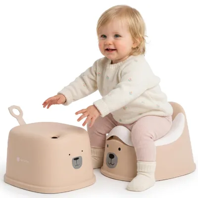 Produktbild von 2-in-1 Kinder Toilettentrainer Set Töpfchen und Tritthocker BÄR Beige-Weiß
