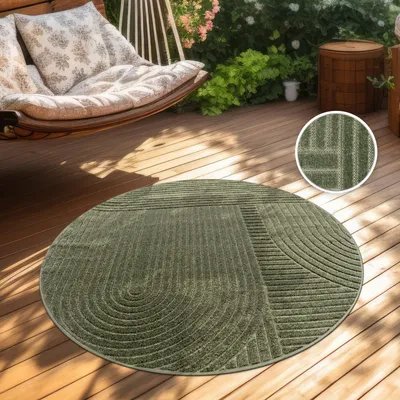 Image de Tapis d'extérieur Résistant aux intempéries Balcon Salon Scandinave Boho Unicolore Vert Taille 160 cm Rond