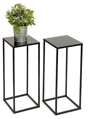 Produktbild von 2x Blumenhocker Metall Schwarz Eckig 62,5 cm Blumenständer Beistelltisch Blumensäule Pflanzenständer Pflanzenhocker