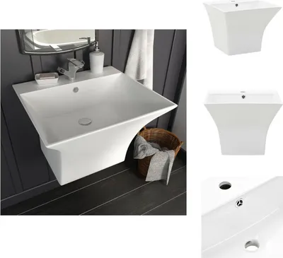 Produktbild von vidaXL Waschbecken Wandmontage Keramik Weiß 500 x 450 x 410 mm -  Badezimmer-Waschbecken