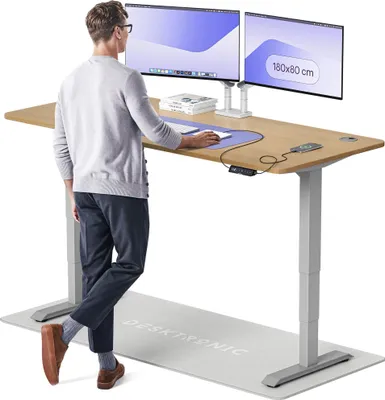 Produktbild von Desktronic HomePro Elektrisch höhenverstellbarer Schreibtisch 180x80cm Massive Eiche/Graumit Memory-Funktion, Anti-Kollisions Technologie, USB-A und USB-C-Ladeanschlüssen