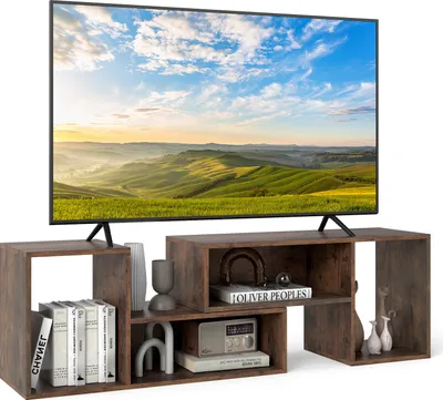 Image de COSTWAY Armoire TV en 2 parties, Table TV pour téléviseurs jusqu'à 60 pouces, armoire TV avec étagères ouvertes, Lowboard, étagère TV, café