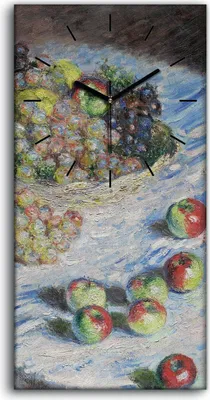 Produktbild von Wandkunst Leinwand Bild Uhr Geräuschlos Kunstdruck 30x60 Äpfel und Trauben - schwarze Hände