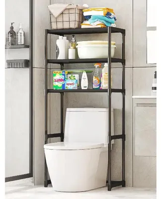 Produktbild von Badezimmerregal über der Toilette - 3-stöckiges freistehendes Aufbewahrungsregal - Wasserdichtes Metallgestell - Bodenstehend - Schwarz