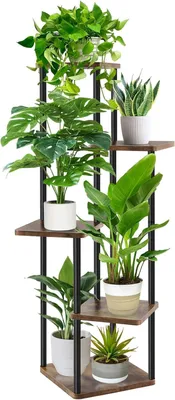 Image de TRANKIELO® - Étagère à plantes à 5 niveaux, pour intérieur et extérieur - En bois et en métal - Idéale pour le salon, le balcon et le jardin