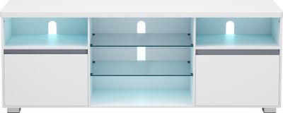 VASAGLE TV-Schrank mit LED-Beleuchtung, Fernsehtisch, TV-ständer für Fernseher bis zu 70 Zoll, mit offenen Ablagen, 2 Schränke mit Türen, 160 cm, für Wohnzimmer, weiß VTL331T10