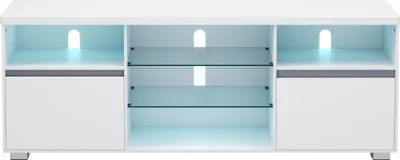Produktbild von VASAGLE, Fernsehschrank, weiß, 40 x 160 x 60 cm (TxBxH), für Fernseher bis 70 Zoll, offene Ablagen, 2 Schränke mit Türen, LED-Beleuchtung, VTL331T10, Holzspanplatte, Hartglas, montagefrei, Belastbarkeit 90 kg