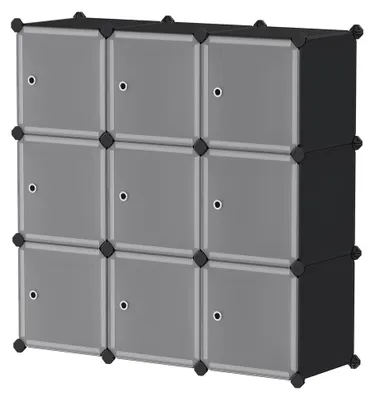 Produktbild von Schuhregal-Aufbewahrungsschrank mit 9 Fächern aus Kunststoff | Schwarz | 93x31x93 cm