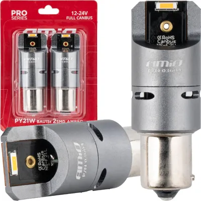 Obrázek produktu pro LED autožárovky PY21W 12V/24V Canbus SMD 1860 oranžová - AMiO 03604