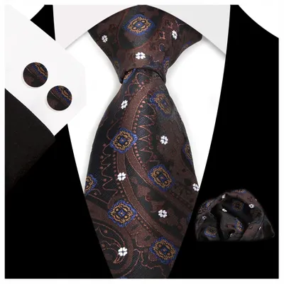 Produktbild von Luvu Herren Krawatten-Set Jacquard 8,5 cm mit Einstecktuch und Manschettenknöpfen
