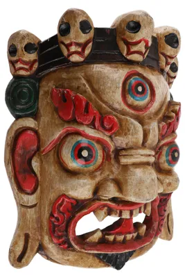 Produktbild von Mahakala Mask, Wandmaske aus Holz, Handgeschnitzt, Handbemalt mit Thangka Farben - Weiß, 26*20*9 cm, Masken & Wandschmuck