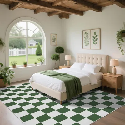Image de Tapis lavable à motif carreaux - 120 x 170 cm - Vert