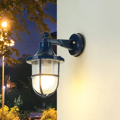 Produktbild von Außenlampe Wand außen Blau IP64 E27 Glas Echt-Messing Maritim Wandleuchte Hof Terrasse SANTORIN