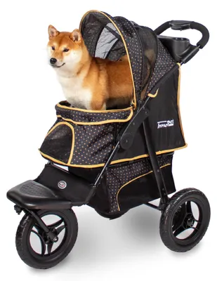 Produktbild von Hundebuggy Innopet Adventure Hundewagen Katzenbuggy für Reisen Schwarz/Gelb - geländegängig - pannensichere 30cm EVA-Räder - einhändig faltbar - geräumiger Stauraum