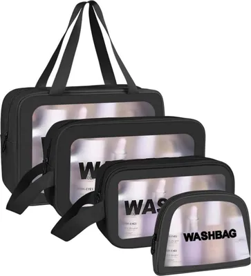Produktbild von Aucuu Transparente Kosmetiktasche Set 4PC Schwarz