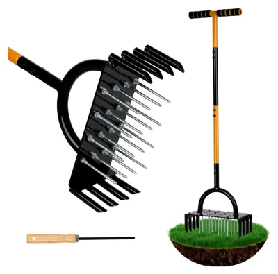 Produktbild von Manueller Rasenbelüfter – 16 Spikes und 8 Kernstopfen für die Gartenbelüftung, 98 cm, leichtes Werkzeug zur Wiederbelebung der Rasengesundheit