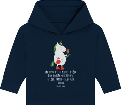 Produktbild von Mr. & Mrs. Panda Organic Baby Hoodie Einhorn Gärtner 12. - 18. Monat - French Navy - Geschenk, Kapuzenshirt, Stiefel, Luftballon, Blume, Einhörner, Unicorn, Garten