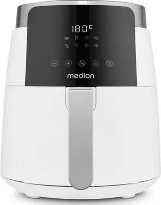 Immagine prodotto di Friggitrice ad aria calda MEDION P40 L (4,7 litri, friggitrice ad aria, 1500 watt, funzionamento semplice, frittura senza olio, timer 60 minuti, fino a 200° C, rivestimento antiaderente, MD13030) bianco
