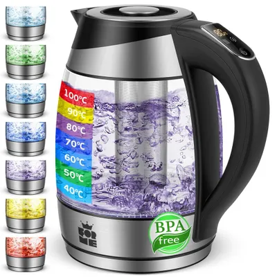Immagine prodotto di Bollitore elettrico in vetro con infusore, 1,8L, controllo della temperatura, illuminazione LED a 7 colori