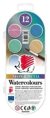Produktbild von Wasserfarben "Igel", Neon- und Metallicfarben, 12 Stück, 30 mm, ICO 7270012006