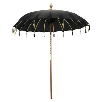 Produktbild von Bali Sonnenschirm Balinesischer Schirm Garten Baumwolle Sonnenschutz Handarbeit Retro Vintage Dekoschirm 2-teilig ca.180 cm, Farbe:Schwarz