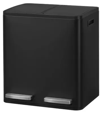 Image de Poubelle à deux compartiments, capacité de 15 litres par compartiment | Noir | 35,3 x 41,8 x 45,5 cm