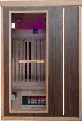 Produktbild von Dewello®  Infrarotkabine Infrarotsauna MELVILLE 130x105  für 1-2 Personen aus Hemlockholz und Walnussholz, Vollspektrumstrahler, Bodenstrahler, LED-Farblicht