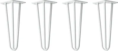 Four white hairpin legs are arranged in a row against a white background.
