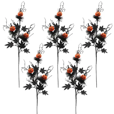 Produktbild von 5PCS Halloween Kürbis, Ahornblätter&Zweige, künstliche Blumenstiele 47 cm