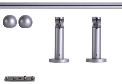 Produktbild von Gardinenstange Set Innenlauf, 1-läufig, ⌀ 19 mm, 160 cm, silber + Wand, Kugel-Ball Komplettset Innenlauf mit Halterungen & Endstücke, Vorhangstange in Silber, Rot-Bronze & Anthrazit, 120–400cm, Eisen, Aluminum Victoria M.